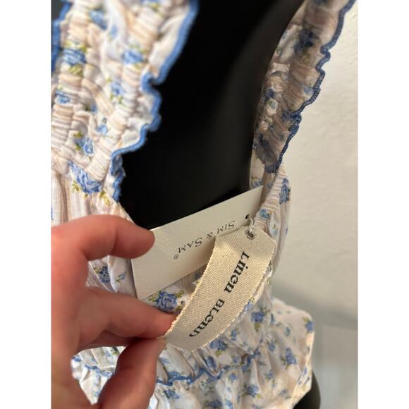 Sim & Sam Babydoll Top Blouse Linen Blend Sz M Milkmaid Cottagecore Kawaii New - Picture 3 of 4